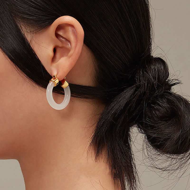 KarmaRipple's Round Jade Ivory Jade Prosperity Earrings p11