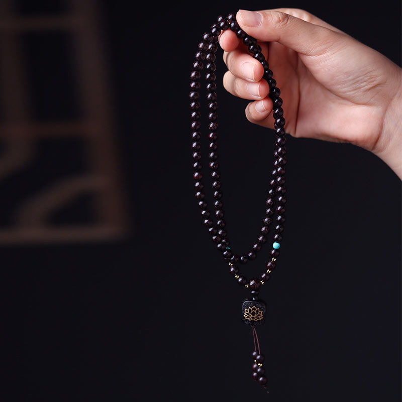 KarmaRipple's 108 Mala Beadwork Tibetan Small Leaf Red Sandalwood Lotus Balance Bracelet p2