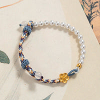 KarmaRipple's 925 Sterling Silver Peach Blossom Pearl Chalcedony Balancing Rope Bracelet