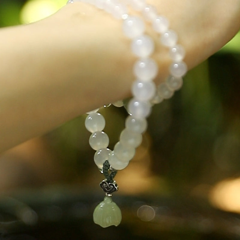 KarmaRipple's Ivory Agate Jade Lotus Protection Bracelet p5