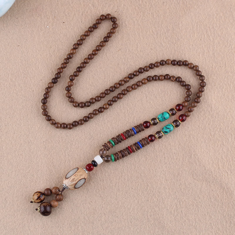 KarmaRipple's Tibetan Wenge Wood Bodhi Seed Agate Elephant Protection Pendant Necklace p27