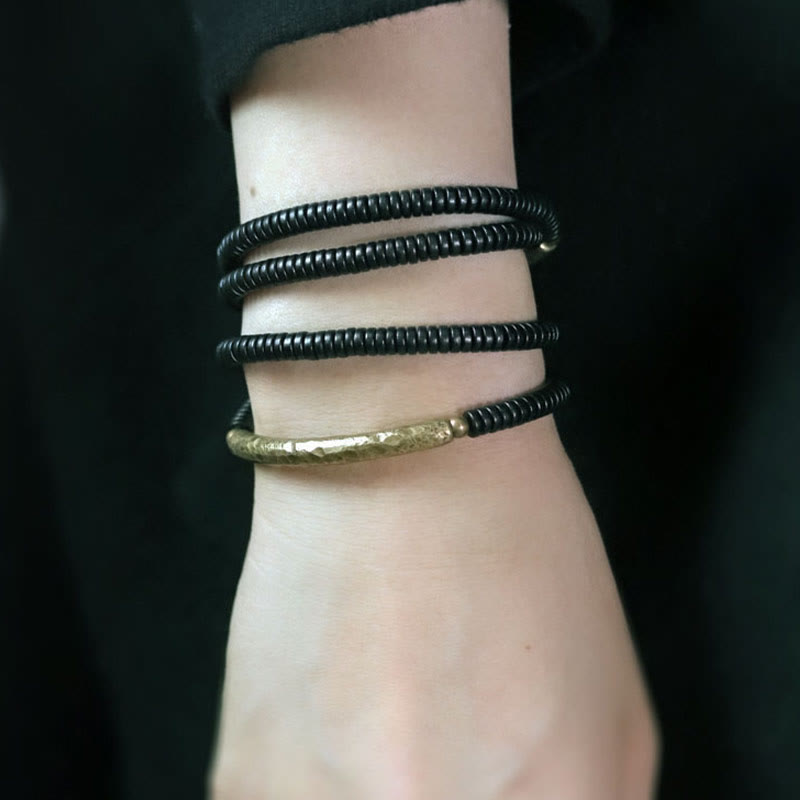 KarmaRipple's Ebony Wood Bronze Balance Multilayered Bracelet p13