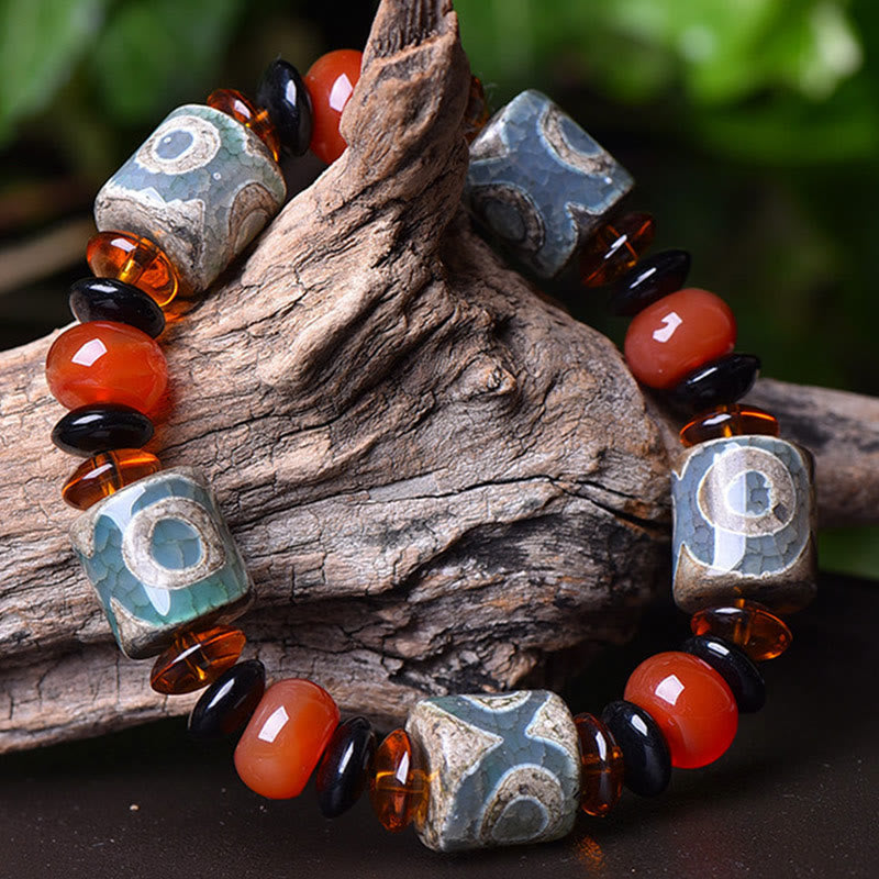 KarmaRipple's Tibetan Three-eyed Dzi Bead Agate Protection Happiness Bracelet p2