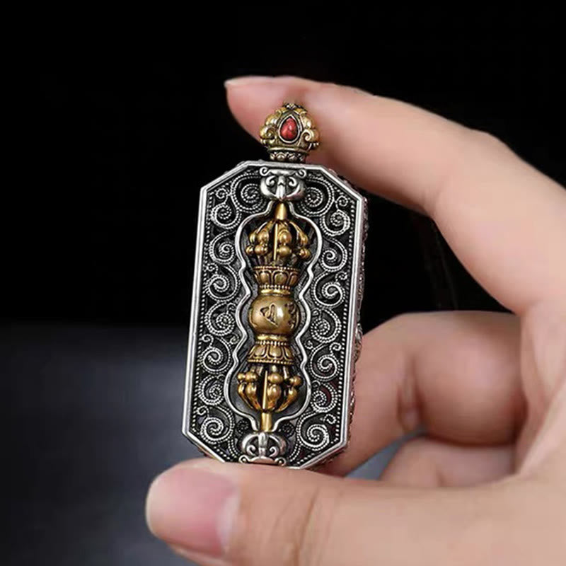 KarmaRipple's Tibetan Om Mani Padme Hum Carved Dorje Vajra Rotatable Lotus Pattern Purity Rope Pendant Necklace p4