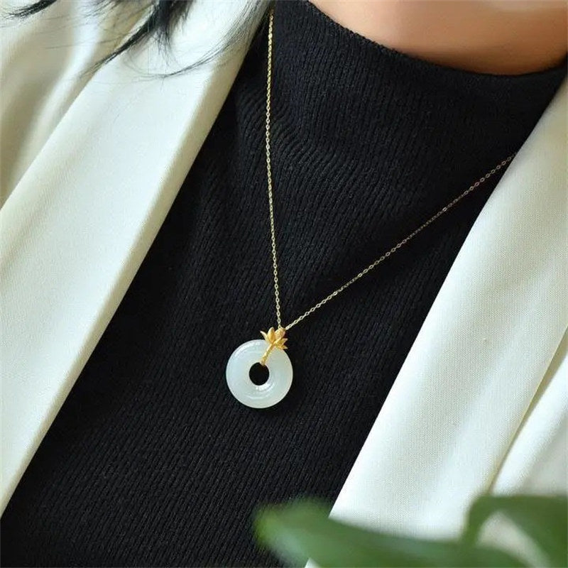 KarmaRipple's Ivory Jade Lotus Balance Pendant Necklace p3