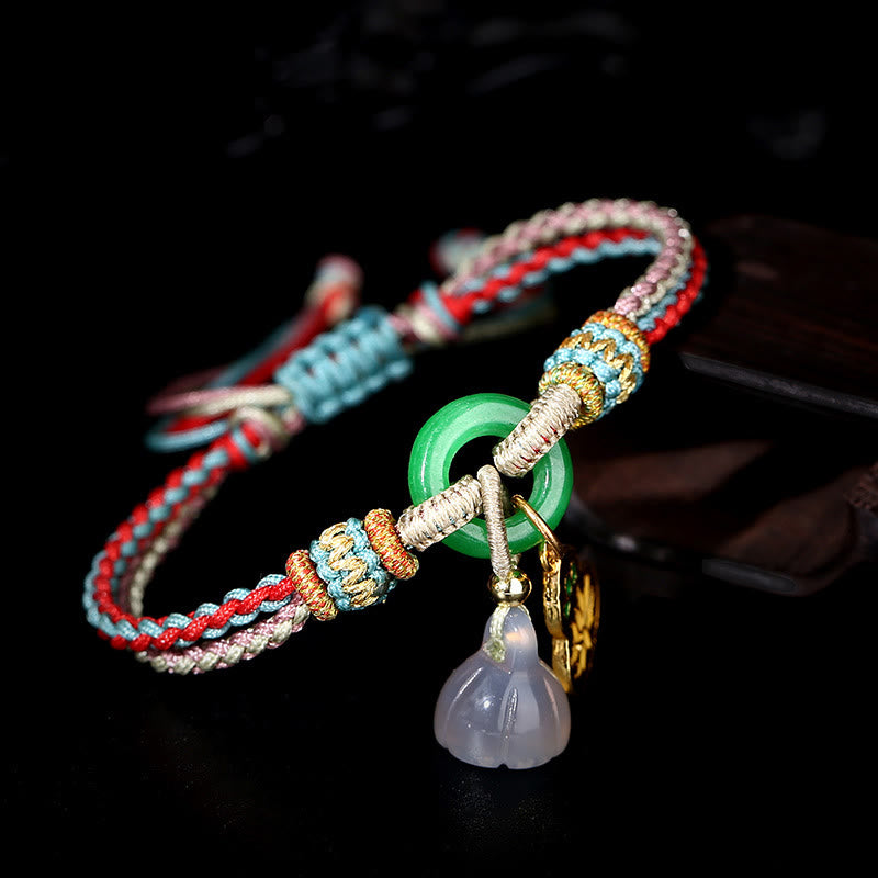 KarmaRipple's Colorful Rope Chalcedony Lotus Jade Peace Buckle Balance Gourd Talisman Bracelet p3