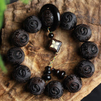 KarmaRipple's Ebony Wood Chinese Character Yin Yang Engraved Gourd Balance Bracelet