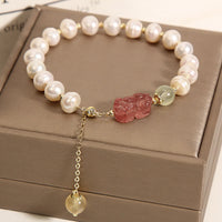 KarmaRipple's Authentic Pearl Strawberry Quartz PiXiu Optimism Talisman Bracelet