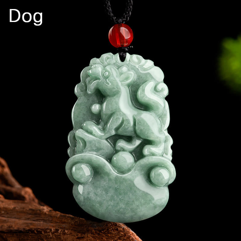 KarmaRipple's Authentic Green Jade 12 Chinese Zodiac Fortune Prosperity Pendant Necklace p37