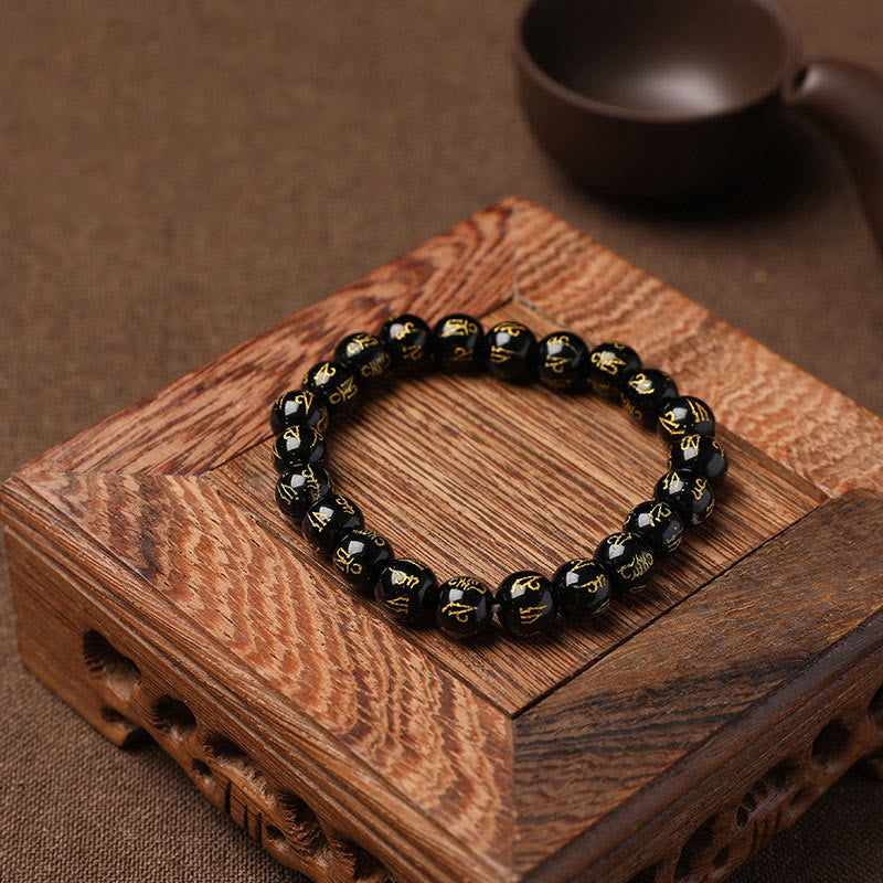 KarmaRipple's Tibet Ivory Gemstone Black Onyx Om Mani Padme Hum Meditation Bracelet p21