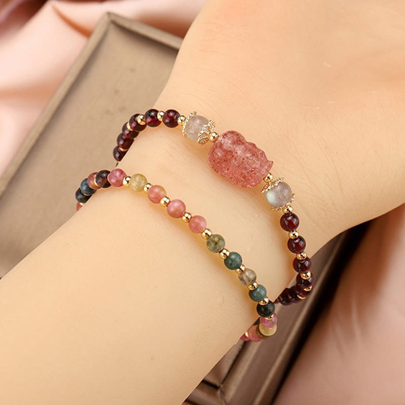 KarmaRipple's Authentic Tourmaline Garnet Strawberry Quartz PiXiu Moonstone Protection Bracelet p9