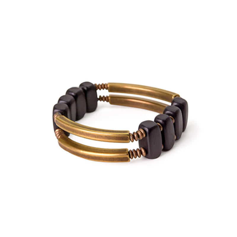KarmaRipple's Tibetan Ebony Wood Bronze Balance Double Layer Bracelet p13