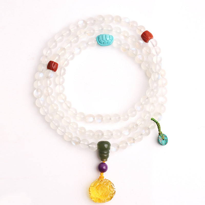 KarmaRipple's 108 Mala Beadwork Moonstone Amber Lotus Turquoise Gemstone Balancing Bracelet p9