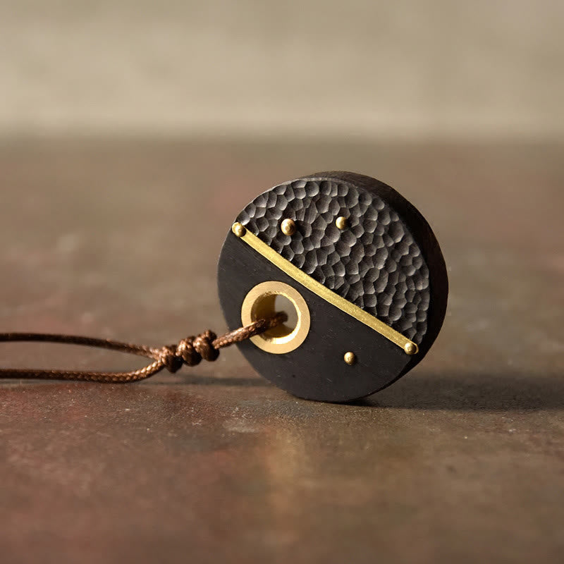 KarmaRipple's Handcrafted Round Ebony Wood Bronze Peace Pendant Necklace p3