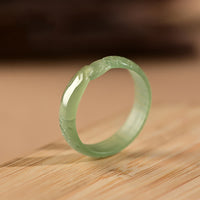 KarmaRipple's Hetian Ivory Jade Cyan Jade Koi Fish Success Fortune Ring