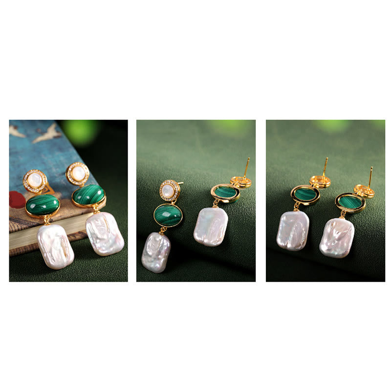 KarmaRipple's 925 Sterling Silver Authentic Baroque Pearl Malachite Balancing Wisdom Drop Earrings p13