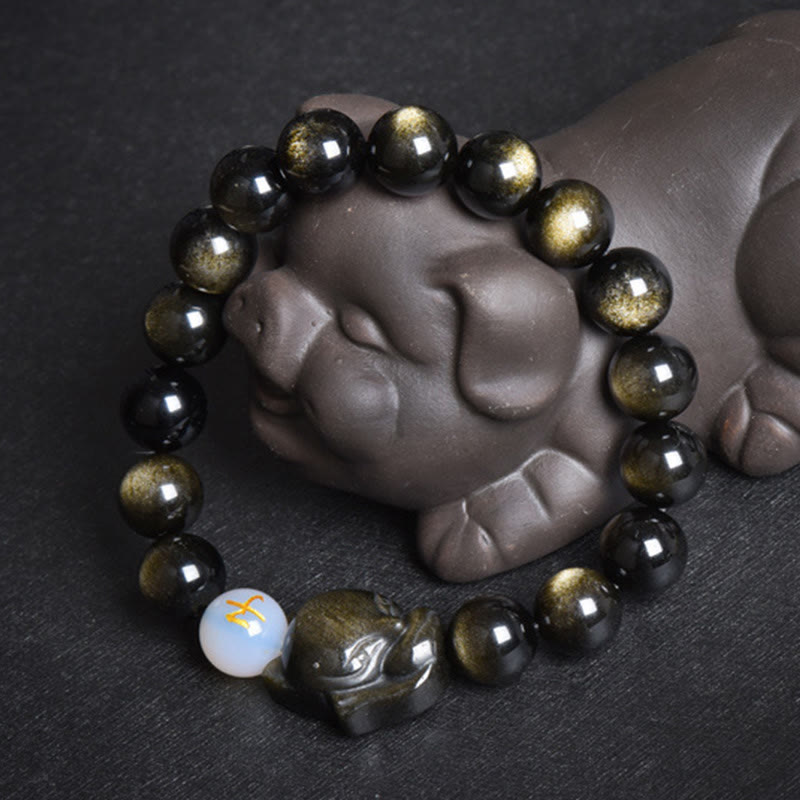 KarmaRipple's Authentic Rainbow Obsidian Gold Sheen Obsidian Silver Sheen Obsidian Fox Balancing Bracelet p40