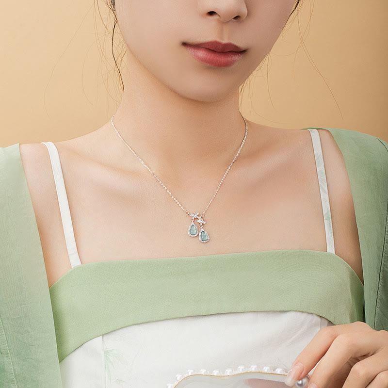 KarmaRipple's 925 Sterling Silver Green Jade Double Gourd Butterfly Fortune Pendant Necklace p5