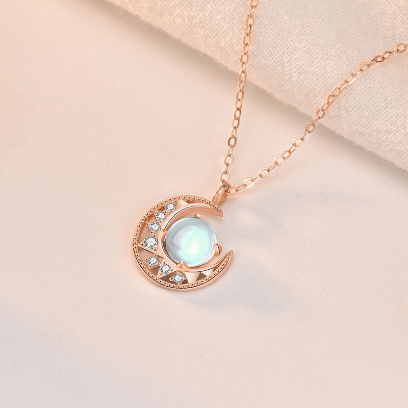 KarmaRipple's 925 Sterling Silver Moonstone Moon Pattern Love Pendant Necklace p6