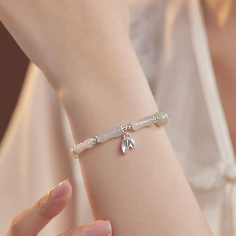 KarmaRipple's 925 Sterling Silver Authentic Tianshan Jade Bamboo Talisman Fortune Bracelet p5