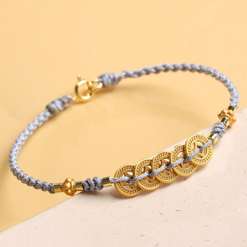 KarmaRipple's Bronze Coin Fortune Tree Pearl Fortune Blue Rope Woven Bracelet p3