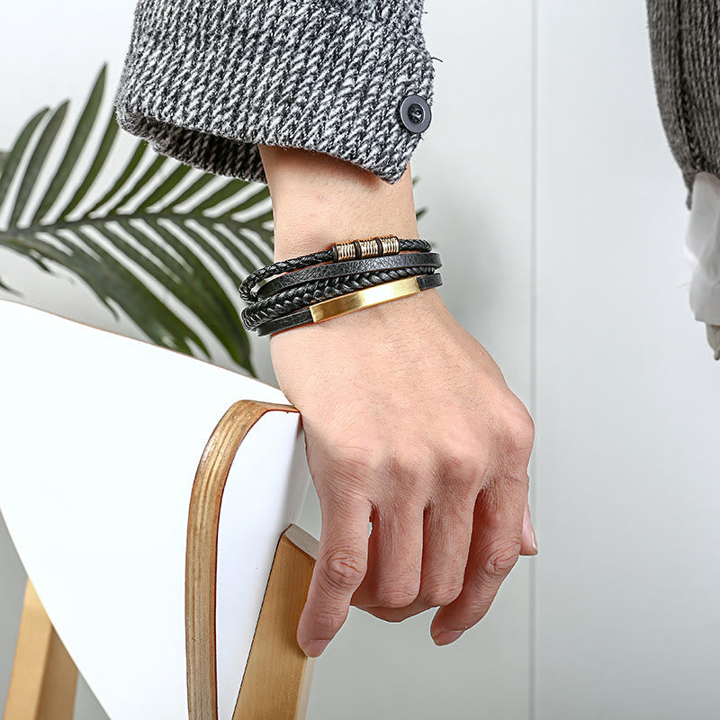 KarmaRipple's Leather Multi-Layer Titanium Steel Balance Woven Magnetic Buckle Bracelet p19