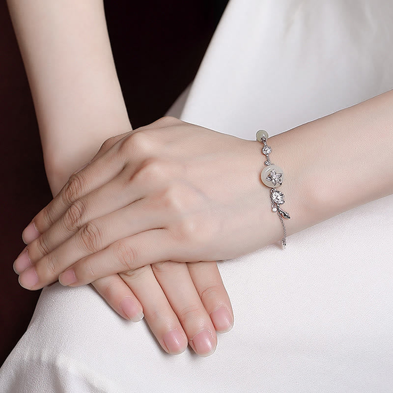 KarmaRipple's 925 Sterling Silver Hetian Jade Peace Buckle Lotus Fortune Chain Bracelet p11