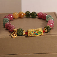 KarmaRipple's Colorful Tourmaline Positive Fu Character Talisman Bracelet