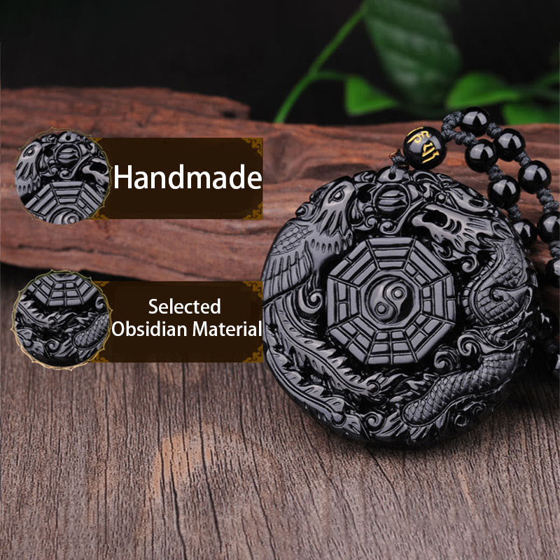 KarmaRipple's Bagua Dragon Phoenix Obsidian Fulfilment Necklace Pendant p6