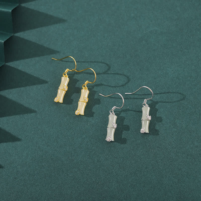 KarmaRipple's 925 Sterling Silver Hetian Jade Chrysoberyl Cat Eye Red Agate Bamboo Fortune Drop Earrings p7