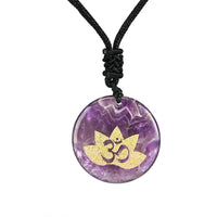 KarmaRipple's OM Lotus Symbol Various Gemstone Amethyst Tiger Eye Balancing Pendant Necklace