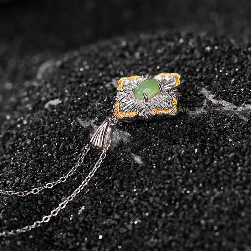 KarmaRipple's 925 Sterling Silver Plated Gold Hetian Cyan Jade Rhombus Design Fortune Balancing Pendant Necklace p3