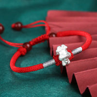 KarmaRipple's 999 Sterling Silver Chinese Zodiac Fortune Strength Red String Bracelet