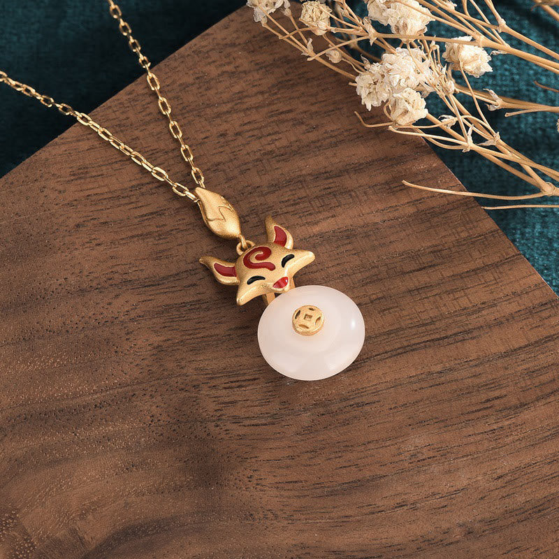 KarmaRipple's Ivory Jade Fox Bronze Coin Protection Fortune Pendant Necklace p2