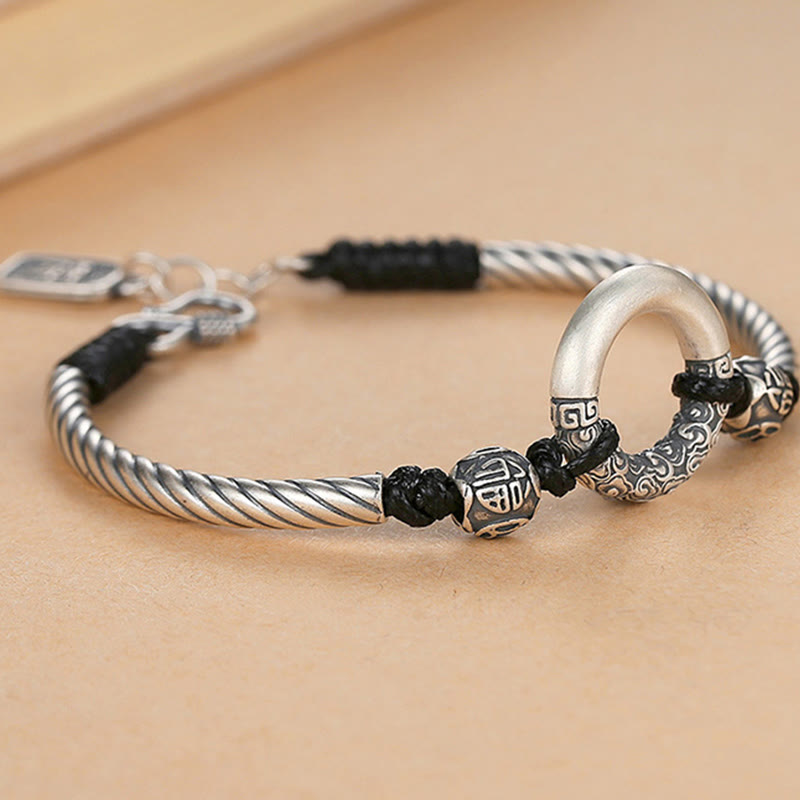 KarmaRipple's 999 Sterling Silver Fu Character Peace Buckle Bronze Coin Auspicious Clouds Fortune Bracelet p2