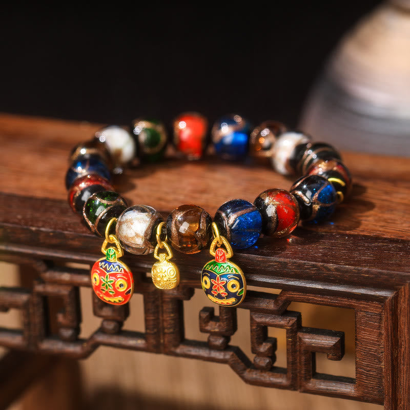 KarmaRipple's Five Elements Gold Swallowing Beast Family Talisman Liuli Glass Bead Fortune Bracelet p2