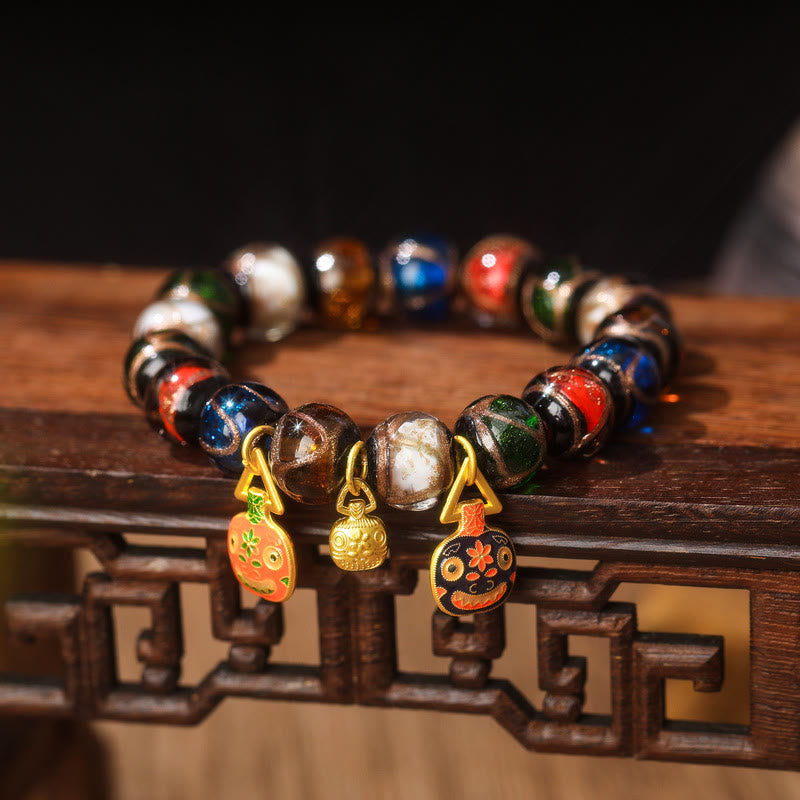KarmaRipple's Five Elements Gold Swallowing Beast Family Talisman Liuli Glass Bead Fortune Bracelet p5