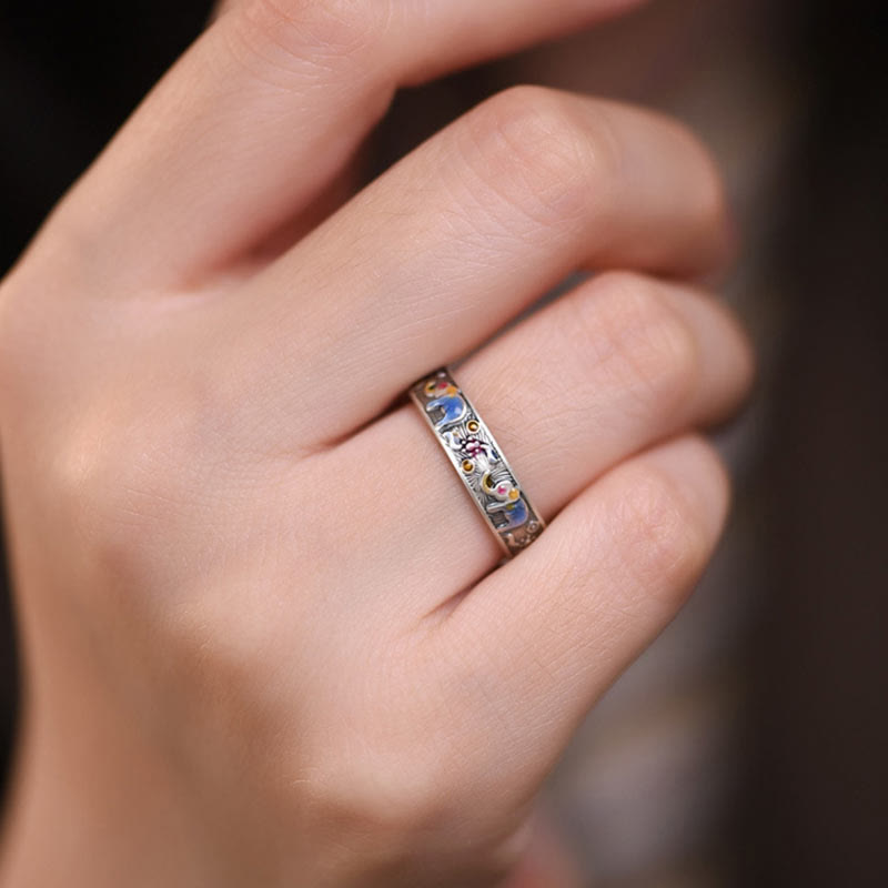 KarmaRipple's Colorful Elephant Carved Strength Adjustable Ring p11