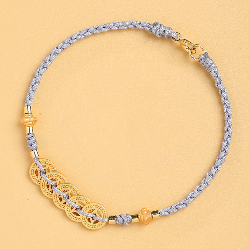 KarmaRipple's Bronze Coin Fortune Tree Pearl Fortune Blue Rope Woven Bracelet p4