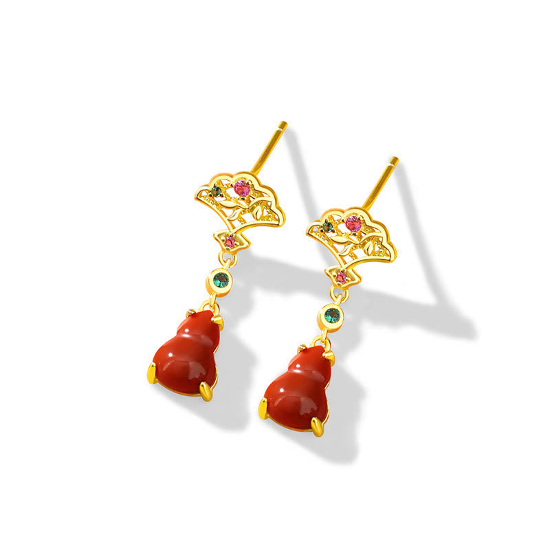 KarmaRipple's 925 Sterling Silver Red Agate Gourd Auspicious Clouds Confidence Bracelet Pendant Necklace Earrings Set p17