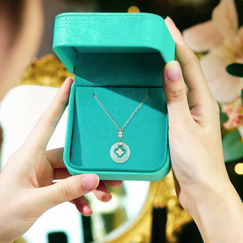 KarmaRipple's 925 Sterling Silver Authentic Hetian Jade Fortunate Four Leaf Clover Zircon Pendant Necklace With Gift Box p12