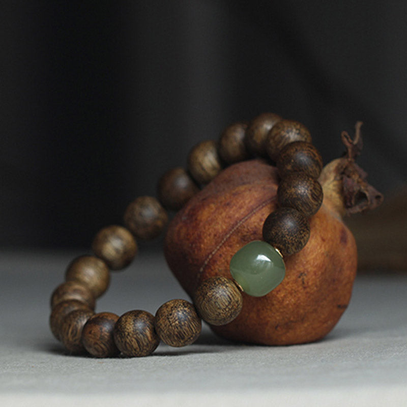 KarmaRipple's Vietnam Huang Qinan Agarwood Hetian Jade Peace Strength Bracelet p1