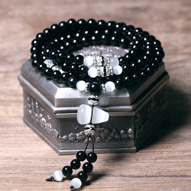 KarmaRipple's Black Onyx Ivory Gemstone Bead Meditation Bracelet p11