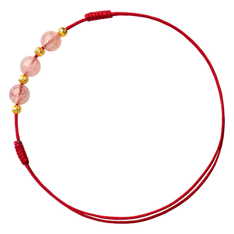 KarmaRipple's Strawberry Gemstone Beadwork Fortune Red String Anklet p7