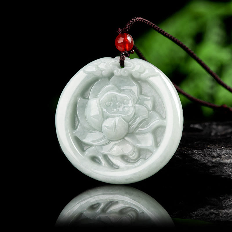 KarmaRipple's Authentic Jade Lotus Flower Carved Prosperity Pendant Necklace p2