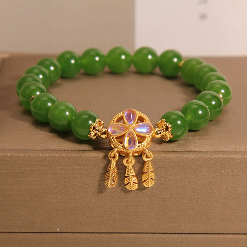 KarmaRipple's Green Jade Dreamcatcher Four Leaf Clover Fortune Bracelet p7