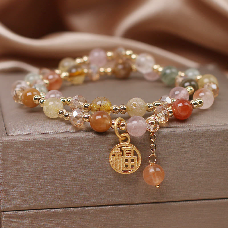 KarmaRipple's Multicolored Rutilated Quartz Fu Character Auspiciousness Bracelet p4