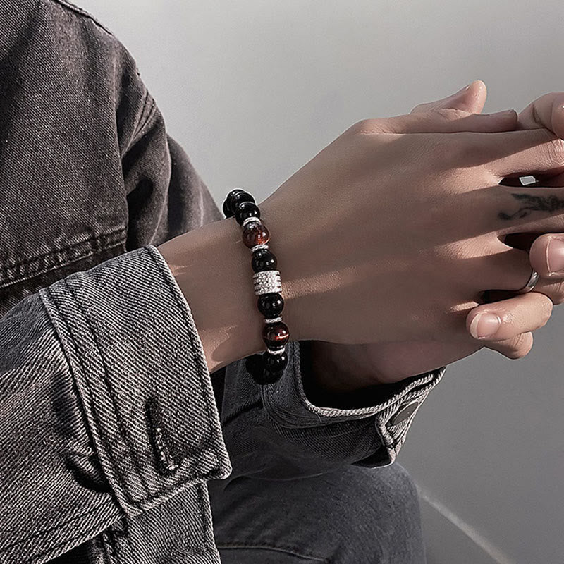 KarmaRipple's Authentic Black Obsidian Tiger Eye Strength Fulfillment Bracelet p14