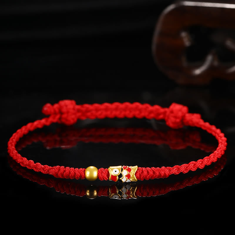 KarmaRipple's 999 Gold Fortune Koi Fish Handcrafted Woven String Bracelet p29