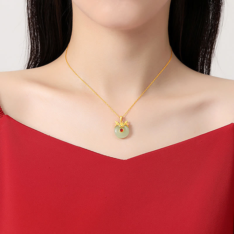 KarmaRipple's 925 Sterling Silver Hetian Jade Chinese Zodiac Year of the Dragon Red Agate Fortune Protection Pendant Necklace ( p18